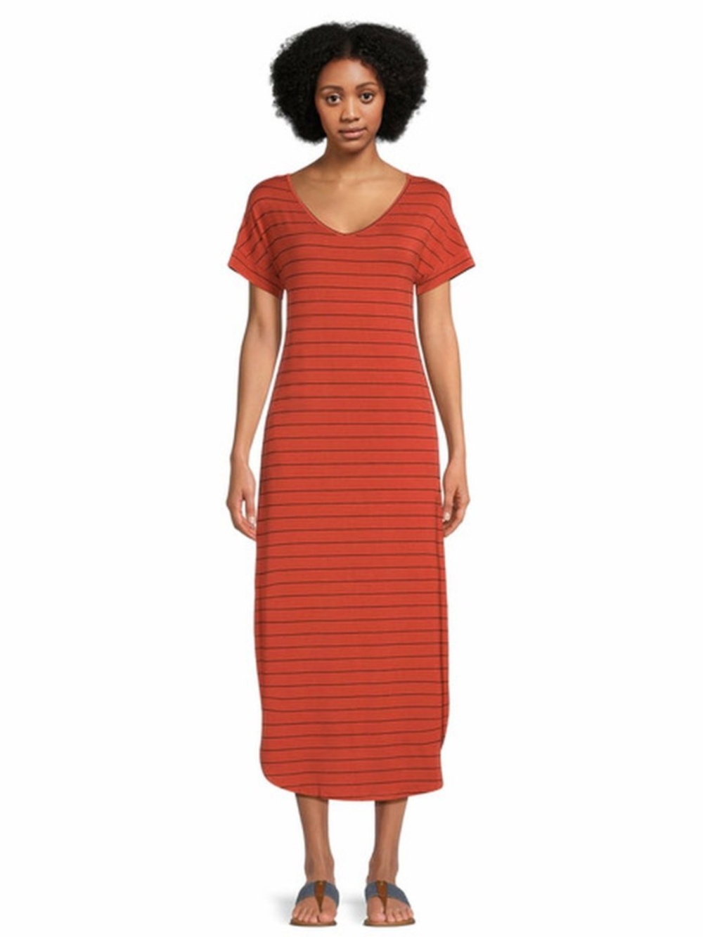 Time & Tru Striped Knit Orange Maxi Dress